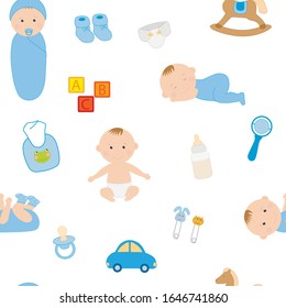 
Seamless pattern Cute newborn kids boy vector drawing