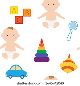 
Seamless pattern Cute newborn kids boy vector drawing