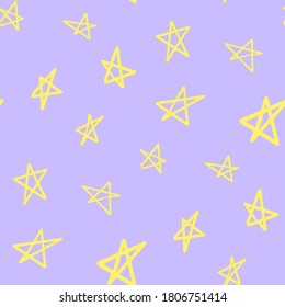 Seamless pattern of cute night cartoon stars, original doodle vector drawing