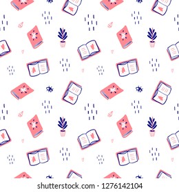 Seamless pattern with cute notebooks and personal diary.
