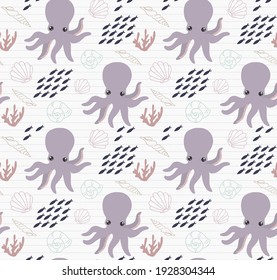 Patrón sin foco con pulpo lindo al estilo de las caricaturas.