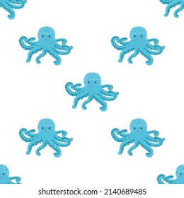 Seamless pattern with cute octopus, seaweed and pearl. Childish seamless pattern with cute hand drawn. Trendy nursery background