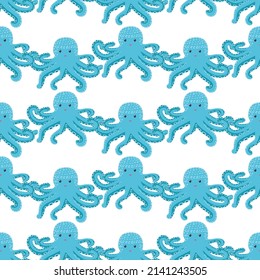 Seamless pattern with cute octopus, seaweed and pearl. Childish seamless pattern with cute hand drawn. Trendy nursery background
