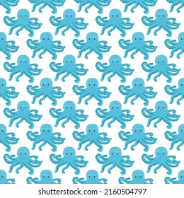 Seamless pattern with cute octopus, seaweed and pearl. Childish seamless pattern with cute hand drawn. Trendy nursery background