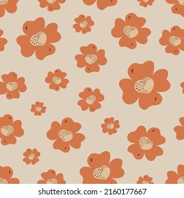 Patrón sin foco con flores naranjas lindas estilo plano, ilustración vectorial, fondo claro. Colores pasteles, adorno decorativo para diseño de impresión o web