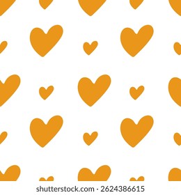 Seamless pattern with cute orange hearts on a white background. Perfect for Valentine's Day designs, wrapping paper, textile prints, and romantic decorations