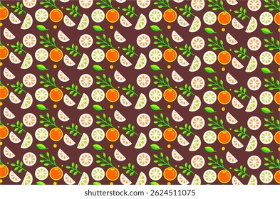 Seamless pattern of cute oranges pattern featuring green leaves. Perfect for background, fabric, textile, packaging and other commercial needs.