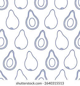 Seamless pattern with cute outline avocado. Doodle  fruits print for banner, wallpaper, textile, wrapping paper, background, cards. Vector illustration in flat style