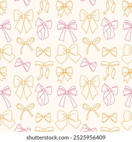 Seamless pattern with cute outline bows