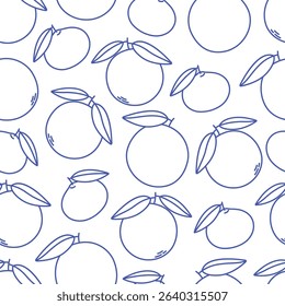 Seamless pattern with cute outline oranges and tangerines. Doodle fruits print for banner, wallpaper, textile, wrapping paper, background, cards. Vector illustration in flat style