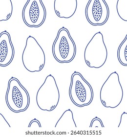 Seamless pattern with cute outline papaya. Doodle fruits print for banner, wallpaper, textile, wrapping paper, background, cards. Vector illustration in flat style