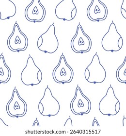Seamless pattern with cute outline pears. Doodle  fruits print for banner, wallpaper, textile, wrapping paper, background, cards. Vector illustration in flat style
