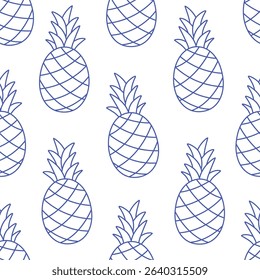 Seamless pattern with cute outline pineapples. Doodle  fruits print for banner, wallpaper, textile, wrapping paper, background, cards. Vector illustration in flat style