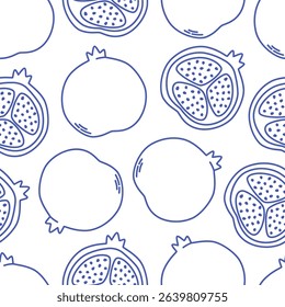 Seamless pattern with cute outline pomegranate. Doodle print for banner, wallpaper, textile, wrapping paper, background, cards. Vector illustration in flat style