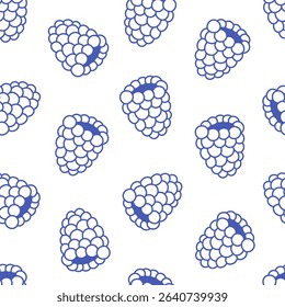 Seamless pattern with cute outline raspberries. Doodle print for banner, wallpaper, textile, wrapping paper, background, cards. Vector illustration in flat style
