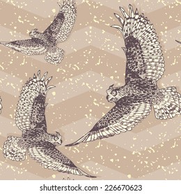 Seamless pattern with cute owl birds in vector