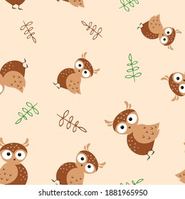 Seamless pattern cute owl, great design for any purposes. Modern vector illustration. Greeting card.
