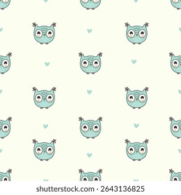 Seamless pattern of Cute owl soft pastel colors. Vector illustration