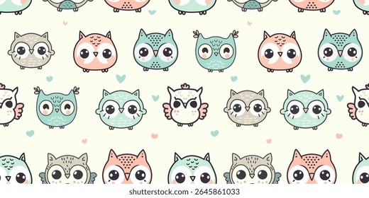 Seamless pattern of Cute owl soft pastel colors. Vector illustration