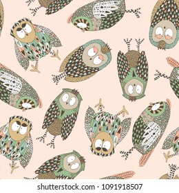 Seamless pattern with cute owls.