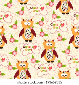 seamless pattern with cute owls and colorful houses for birds. vector illustration