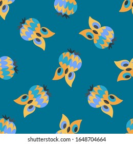 Seamless pattern with cute owls on blue background. Flat Style . Vector illustration .