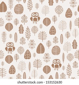 Seamless pattern with cute owls. Vector illustration. 