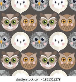 Seamless pattern with cute owls. Vector illustration in flat style.