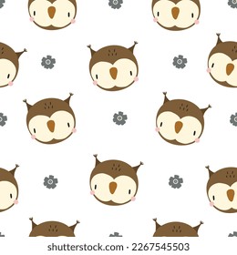 Seamless pattern with cute owls. Vector illustration in boho style for your design