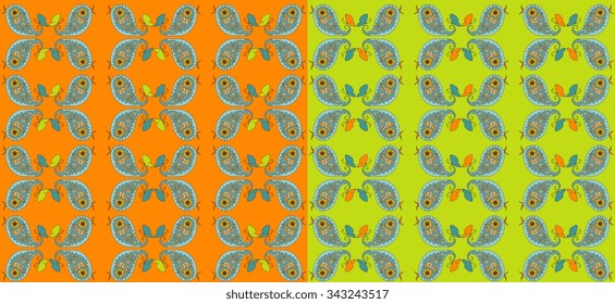 Seamless pattern with cute paisley birds on bright background. Vector illustration.