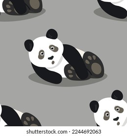 Seamless pattern with cute panda baby on color background. Funny asian animals. Card, postcards for kids. Flat vector illustration for fabric, textile, wallpaper, poster, gift wrapping paper.