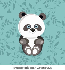 Patrón sin brillo con un lindo bebé panda sobre fondo de color. Animales asiáticos divertidos. Tarjeta, postales para niños. Ilustración vectorial plana para tela, textil, papel pintado, afiche, papel de envoltura de regalo.