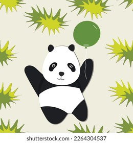 Patrón sin brillo con un lindo bebé panda sobre fondo de color. Animales asiáticos divertidos. Tarjeta, postales para niños. Ilustración vectorial plana para tela, textil, papel pintado, afiche, papel de envoltura de regalo.