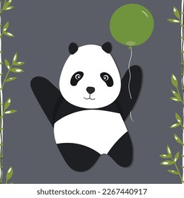 Seamless pattern with cute panda baby on color background. Funny asian animals. Card, postcards for kids. Flat vector illustration for fabric, textile, wallpaper, poster, gift wrapping paper.