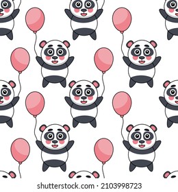 seamless pattern cute panda with balloon