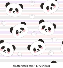 Seamless pattern cute panda bear. Cartoon wild animal design vector illustration isolated on white background