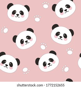 Seamless pattern cute panda bear. Cartoon wild animal design vector illustration isolated on white background