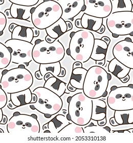 Seamless pattern of cute panda bear cartoon in sitting pose background.Animal character design.Zoo.Repeat.Kawaii.Image for baby cloth,gift paper,card,banner,wallpaper,sticker.Vector.Illustration.