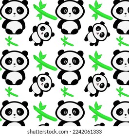 seamless pattern with cute panda bear and bamboo for textile. animal design vector illustration, cartoon panda
