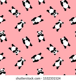 Seamless pattern with cute panda bears. Not see, not hear, not speak. Cartoon animals on pink background. Vector illustration.