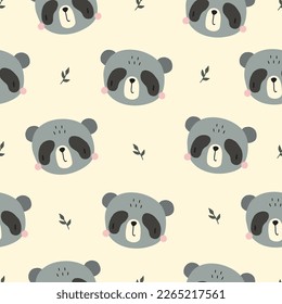 Seamless pattern with cute panda in boho style. Vector illustration for nursery and textile decoration