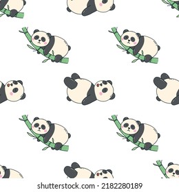 seamless pattern of cute panda character with bamboo