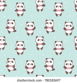 Seamless Pattern of Cute Panda Design on Pastel Green Background