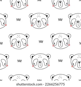 Seamless pattern with cute panda in doodle style. Vector illustration for nursery and textile decoration