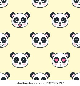 Seamless pattern with cute panda faces