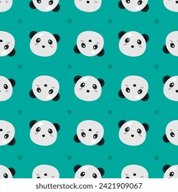 Seamless pattern with cute panda faces