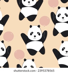 Seamless pattern with cute panda. Funny asian animals. Card, postcards for kids.