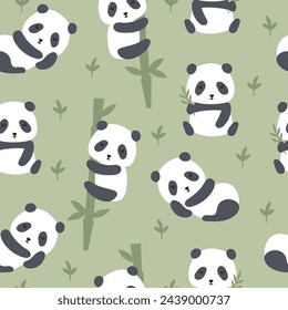 Seamless Pattern with cute panda. Kids background Vector illustration.