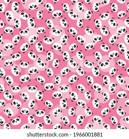 Seamless pattern with cute panda on color background. Funny asian animals. Card, postcards for kids. Flat vector illustration for fabric, textile, wallpaper, poster, gift wrapping paper.