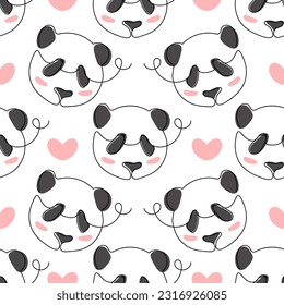 seamless pattern cute panda one line